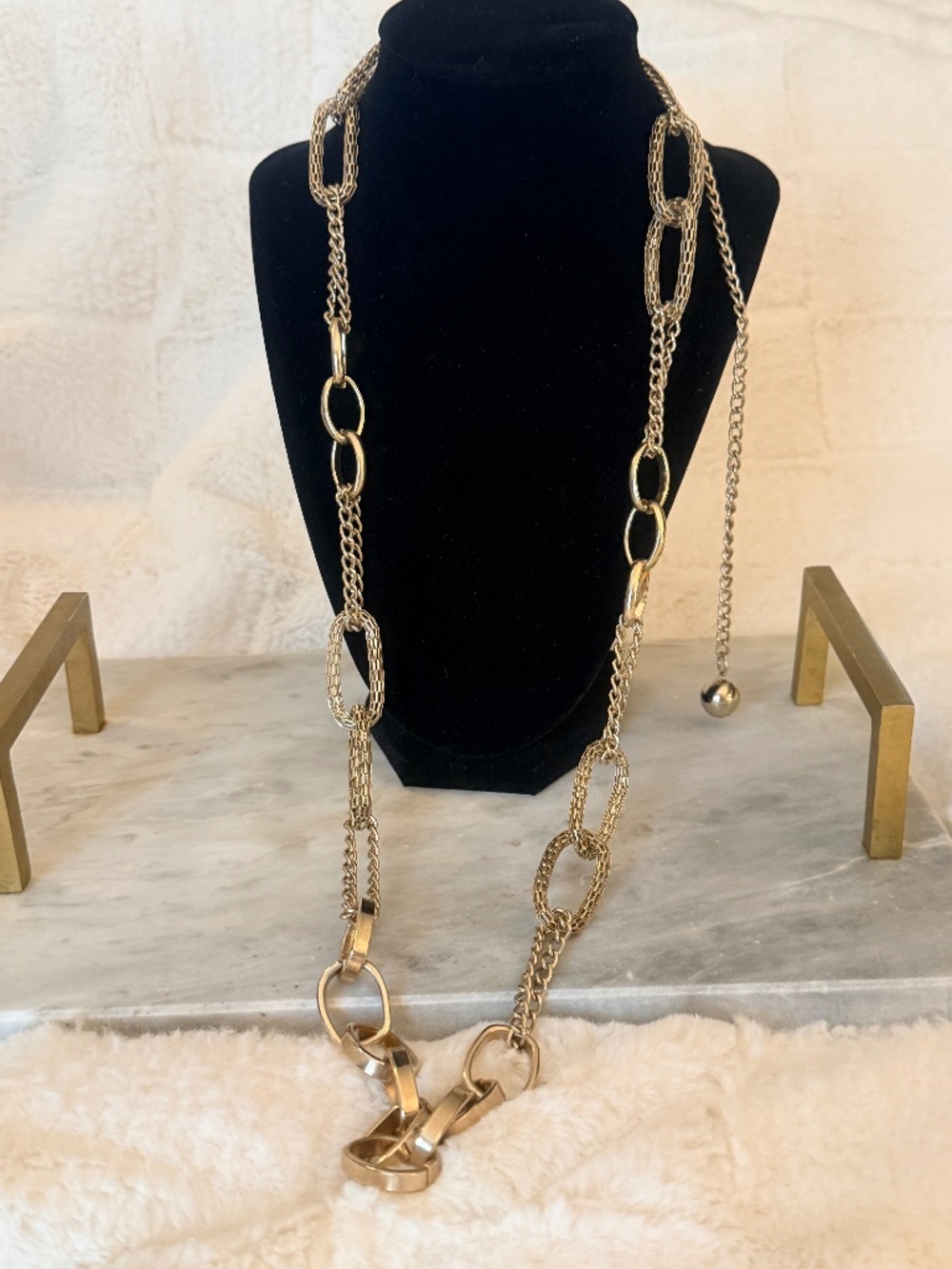 Quality Vintage Chunky Gold Pave Textured Statement Chain Necklace Belt Duo